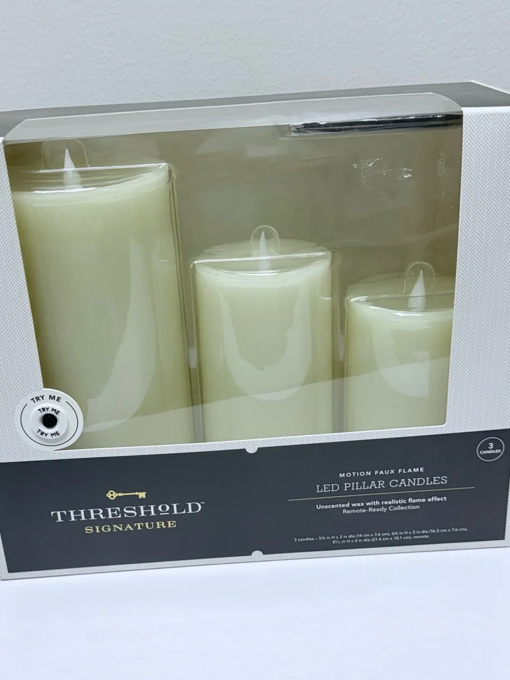 3pk LED Candles Cream - Threshold™ Paraffin Wax Pillar Style, Indoor/Outdoor Use